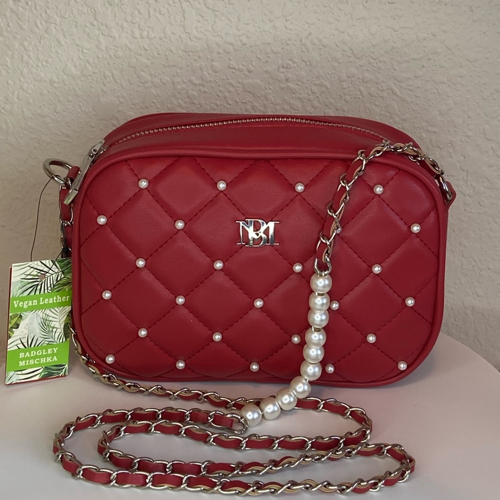 Badgley Mischka NWT Red Pearl-Embellished Crossbody Bag